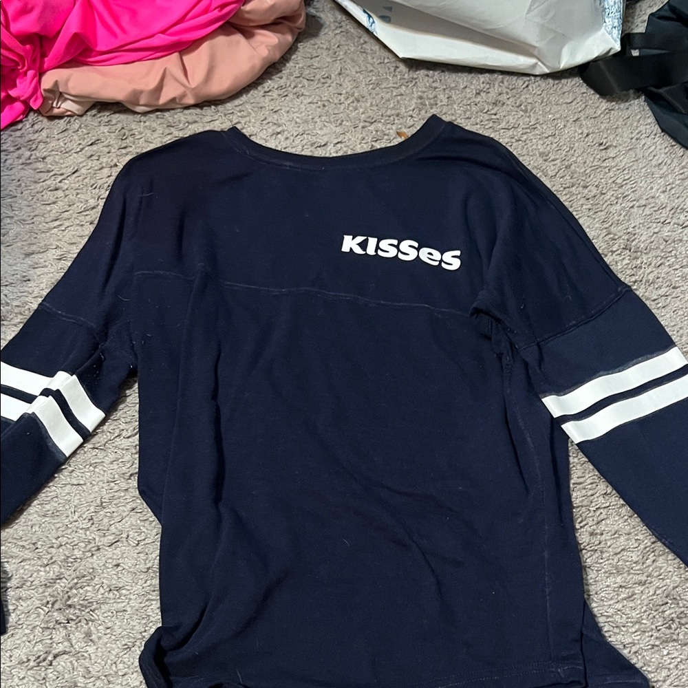 Kiss Navy Long Sleeve Kids Tee with White Stripes